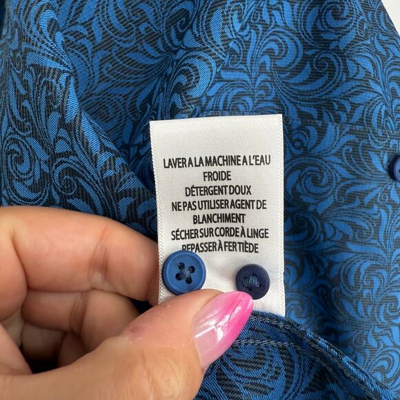 Robert Graham Woven Button Front Long Sleeve Bogart Navy Blue Black Damask M - Picture 6 of 9